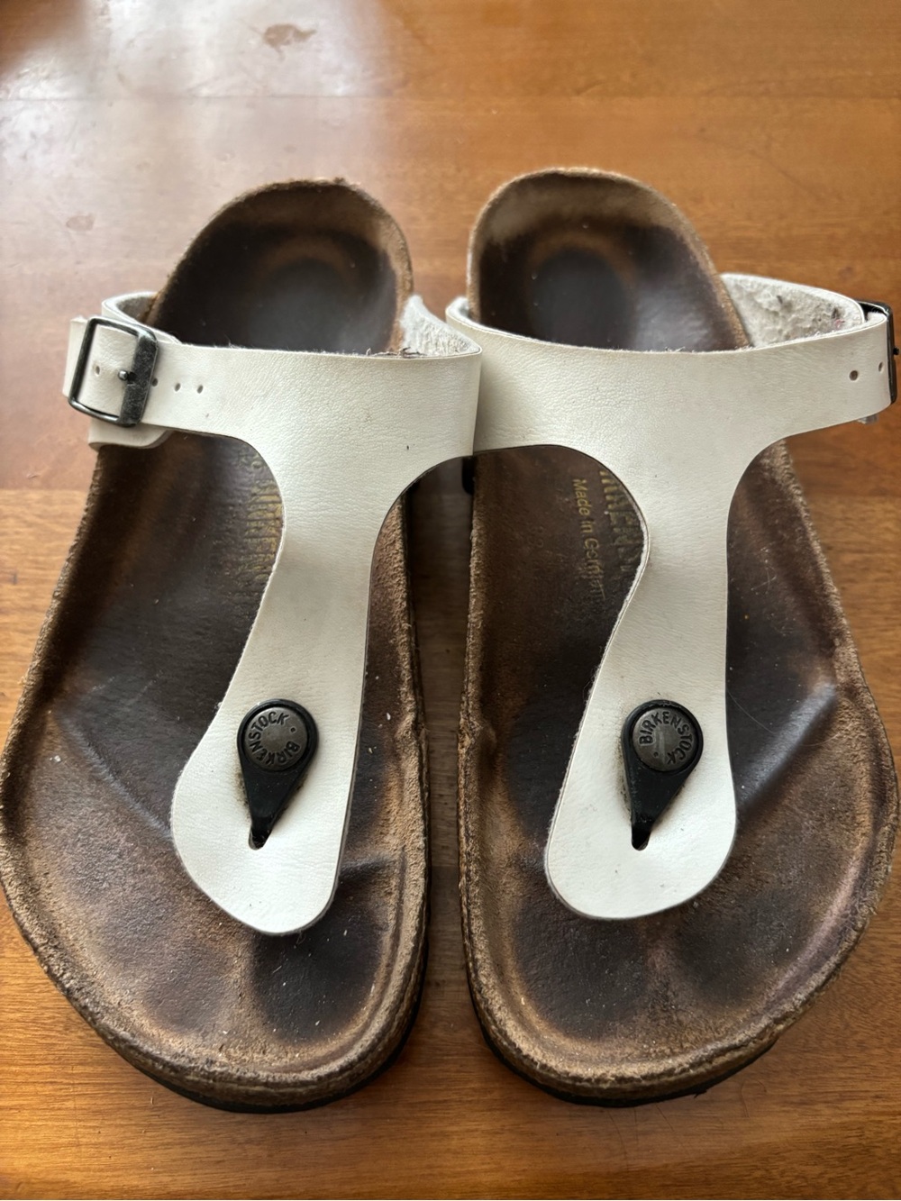 Birkenstock Gizeh Sandals, White, with wear - see photos